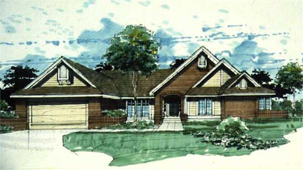 Front view of Ranch home (ThePlanCollection: House Plan #146-2577)