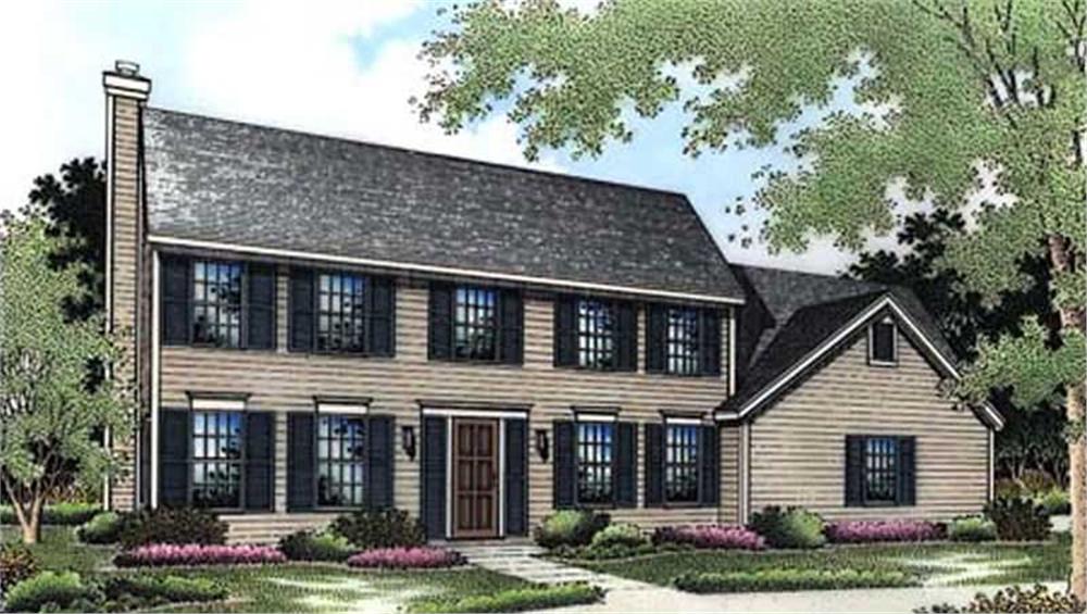 Front view of Colonial home (ThePlanCollection: House Plan #146-2607)