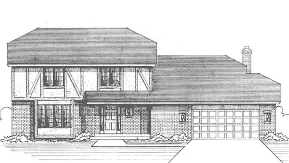 Front view of Tudor home (ThePlanCollection: House Plan #146-2623)