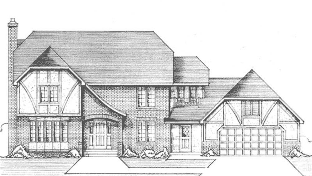 Front view of Tudor home (ThePlanCollection: House Plan #146-2643)
