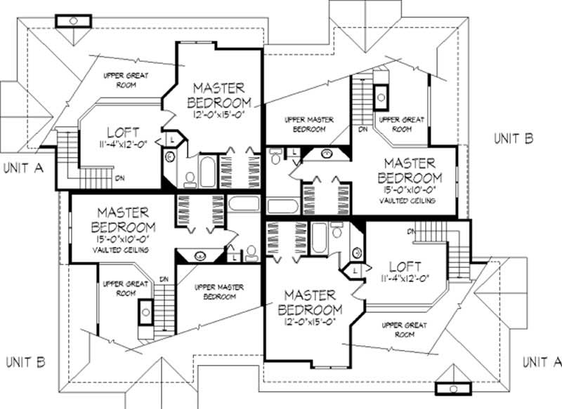 Floor Plan Second Story of Multi-Unit Plan #146-2700