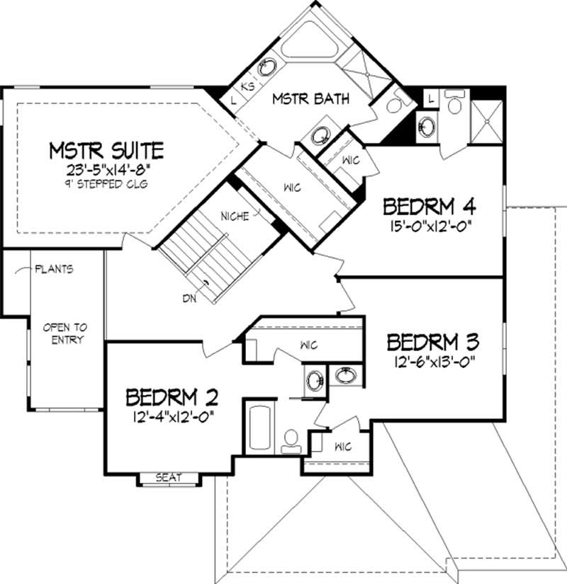 Floor Plan Second Story of Colonial Plan #146-2712