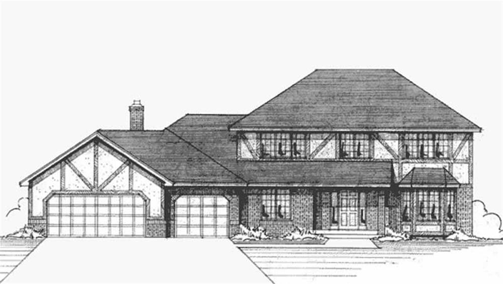 Front view of Tudor home (ThePlanCollection: House Plan #146-2853)