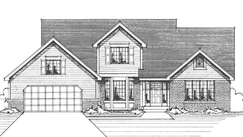 Front view of Colonial home (ThePlanCollection: House Plan #146-2881)