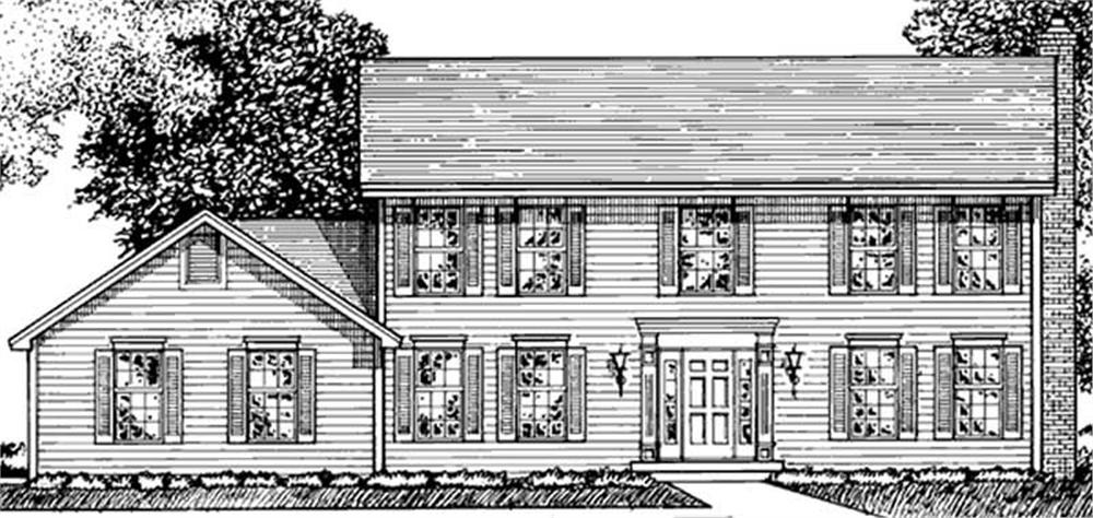 Front view of Colonial home (ThePlanCollection: House Plan #146-2887)