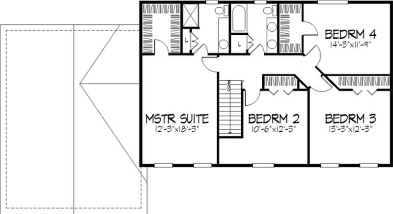 Floor Plan Second Story of Colonial Plan #146-2887