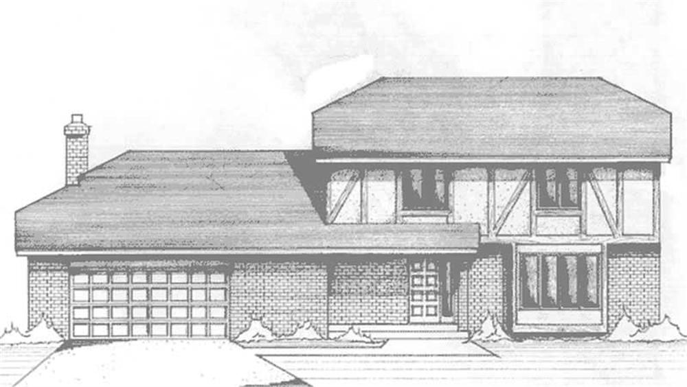 Front view of Tudor home (ThePlanCollection: House Plan #146-2937)