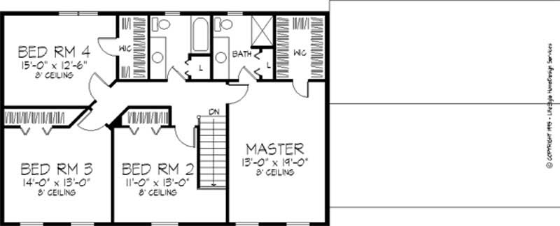 Floor Plan Second Story of Colonial Plan #146-2940