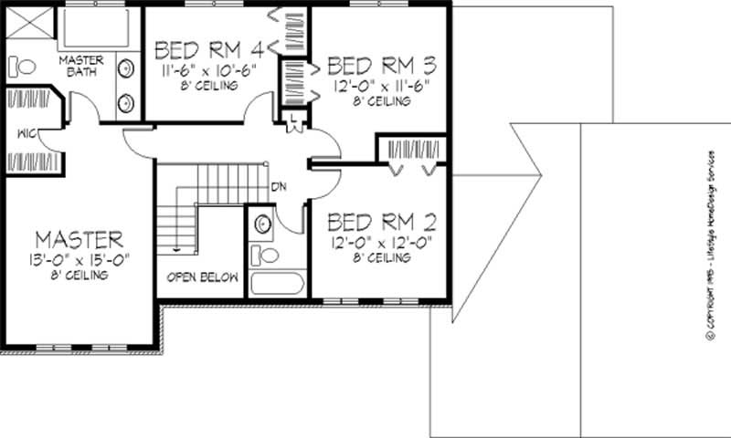 Floor Plan Second Story of Colonial Plan #146-2941