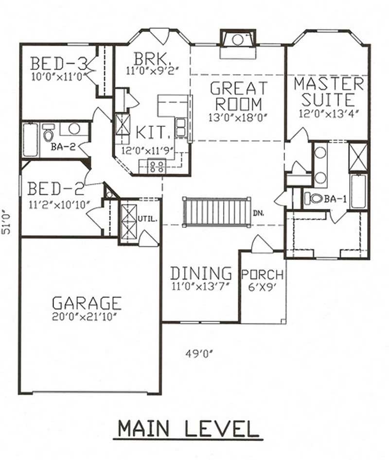 Floor Plan First Story of Country Plan #147-1005
