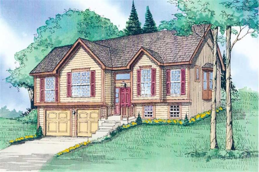 Front elevation of Multi-Level home (ThePlanCollection: House Plan #147-1012)