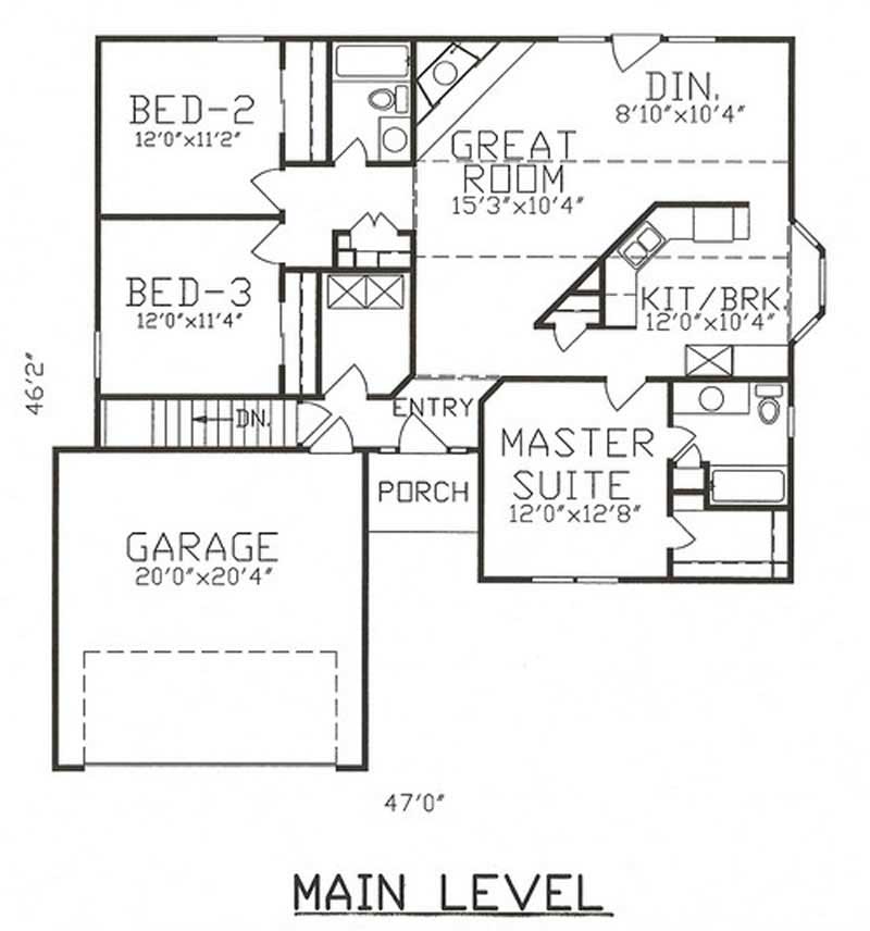 Floor Plan First Story of Ranch Plan #147-1026