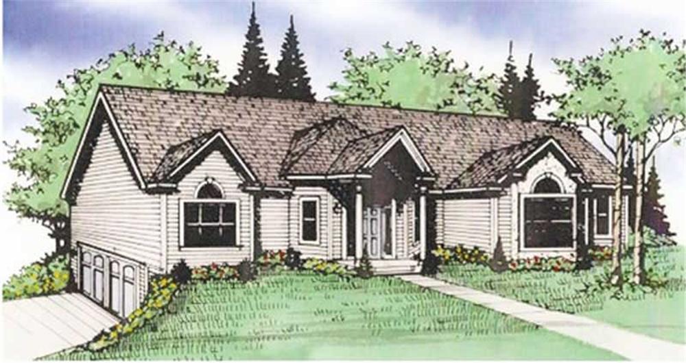Front elevation of Ranch home (ThePlanCollection: House Plan #147-1036)