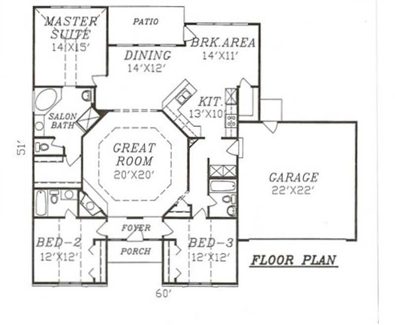 Floor Plan First Story of Ranch Plan #147-1037