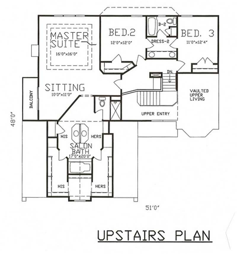 Floor Plan Second Story of Country Plan #147-1043