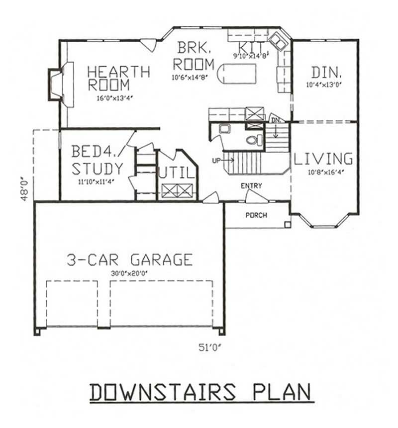 Floor Plan First Story of Country Plan #147-1043