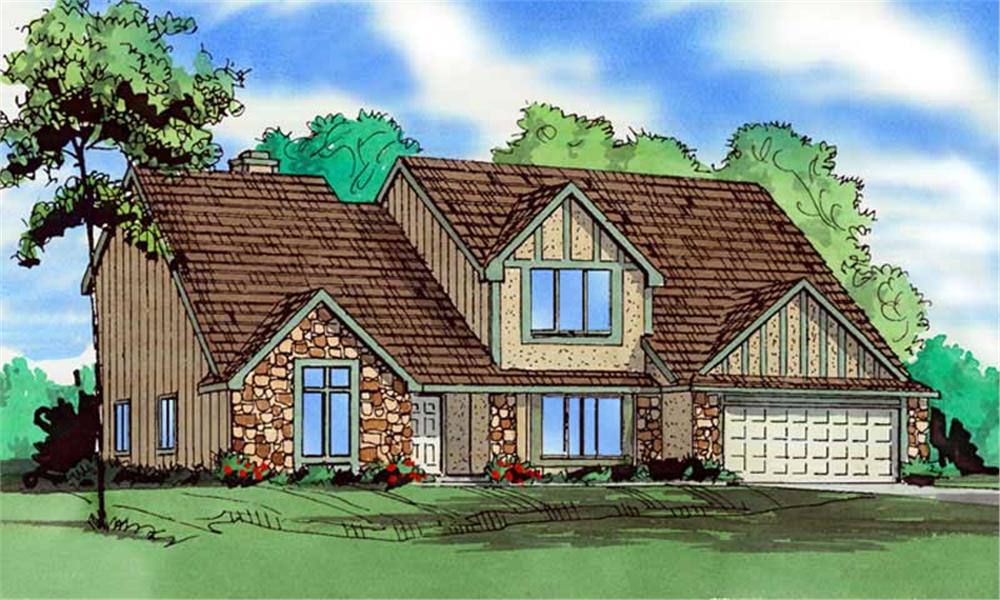 Front elevation of Craftsman home (ThePlanCollection: House Plan #147-1048)