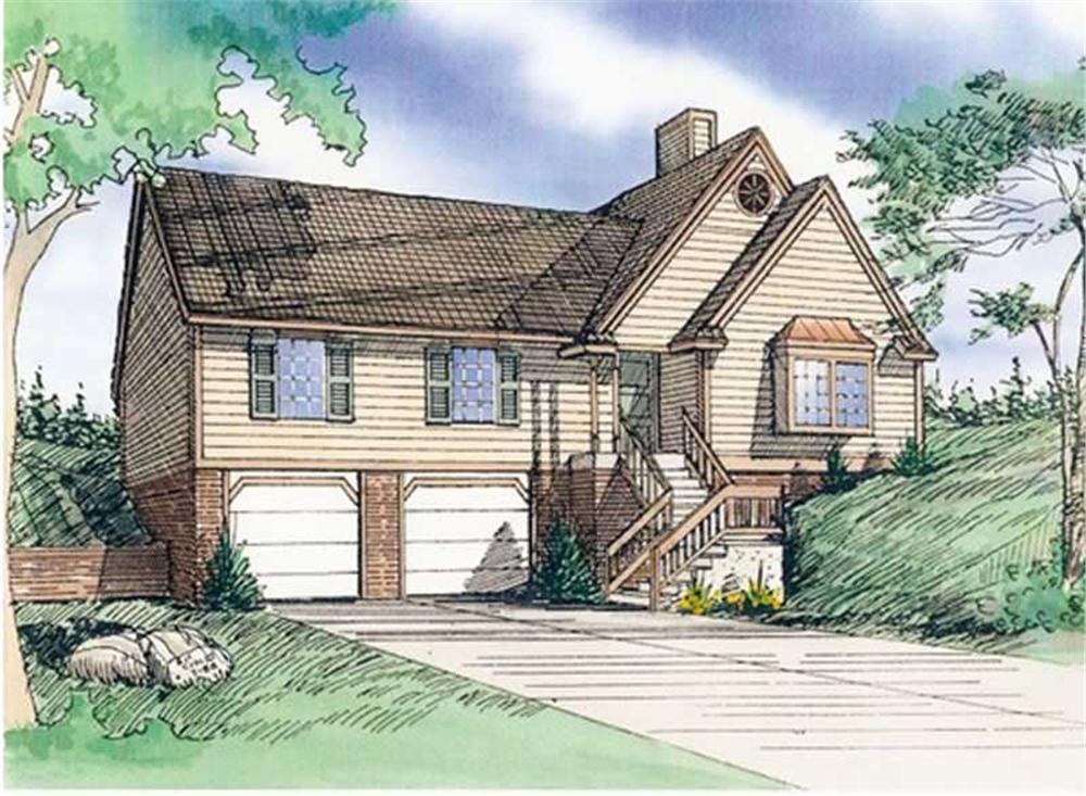 Front elevation of Multi-Level home (ThePlanCollection: House Plan #147-1054)
