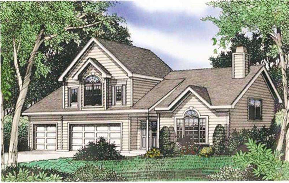 Front elevation of Multi-Level home (ThePlanCollection: House Plan #147-1062)