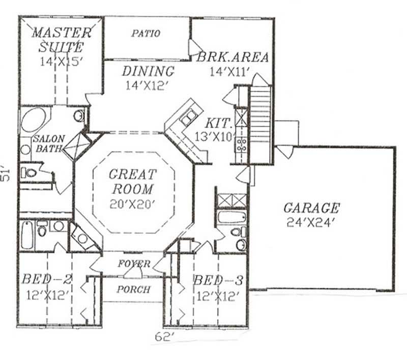 Floor Plan First Story of Ranch Plan #147-1064