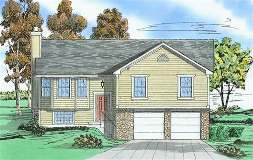 Front elevation of Multi-Level home (ThePlanCollection: House Plan #147-1068)