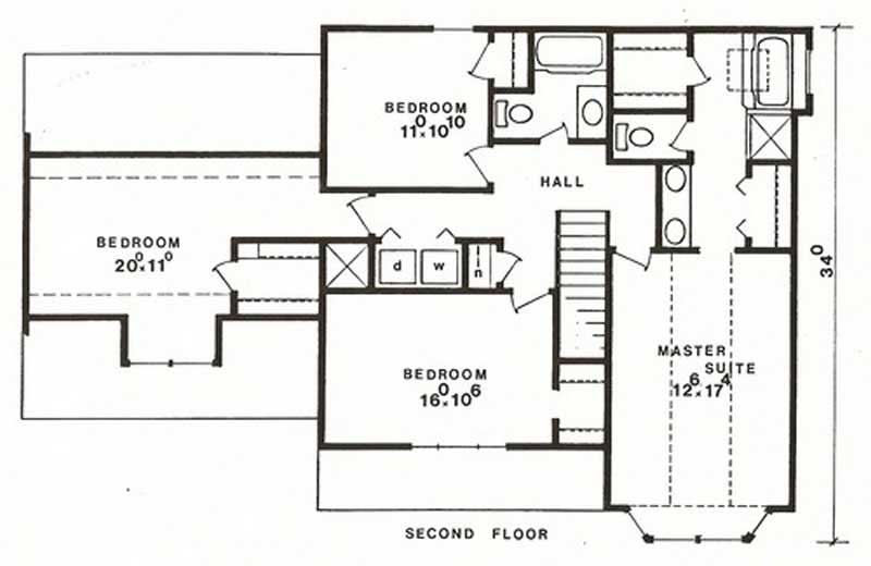 Floor Plan Second Story of Traditional Plan #147-1073