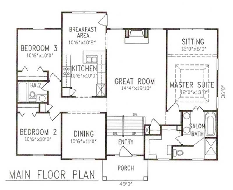 Floor Plan First Story of Traditional Plan #147-1104