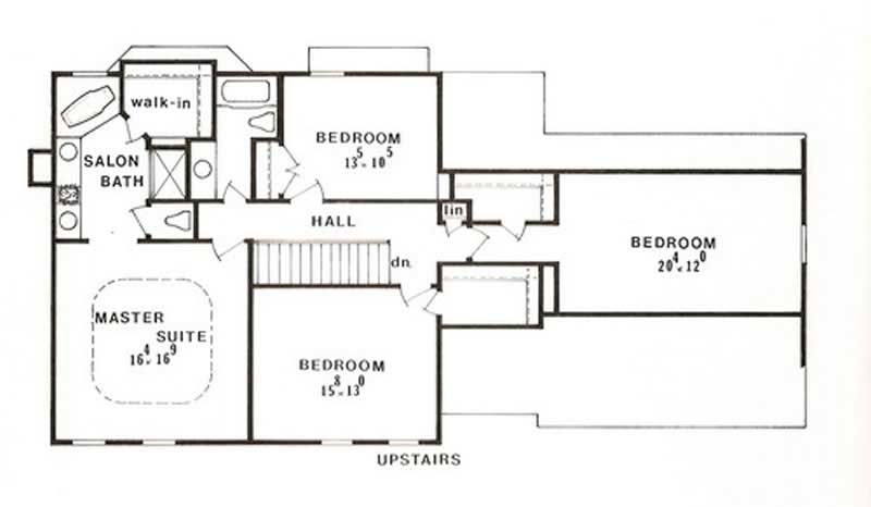 Floor Plan Second Story of Colonial Plan #147-1110
