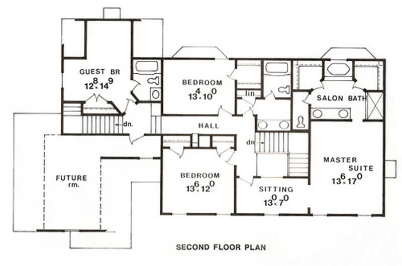 Floor Plan Second Story of European Plan #147-1122