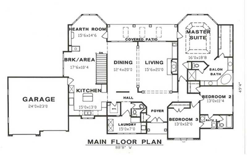 Floor Plan First Story of Ranch Plan #147-1130