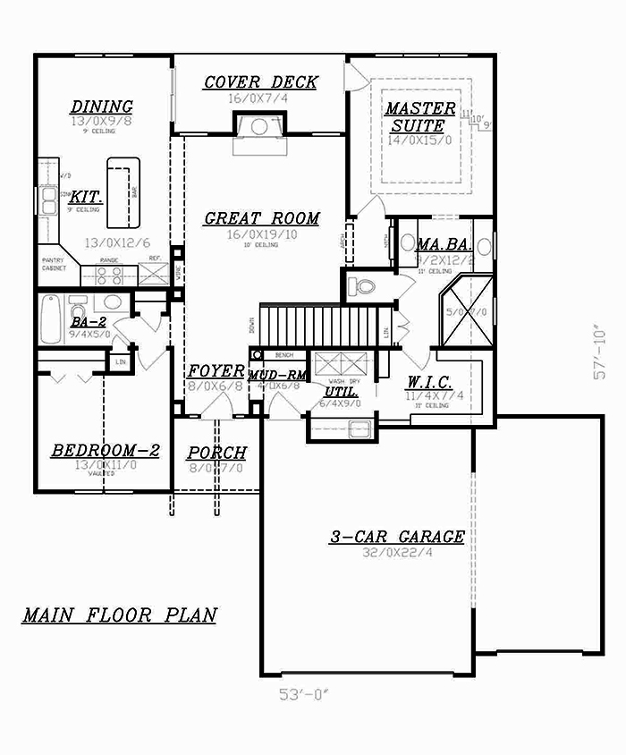 Floor Plan First Story of Cottage Plan #147-1158
