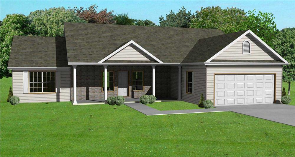This is the front elevation for these Traditional Ranch Houseplans.