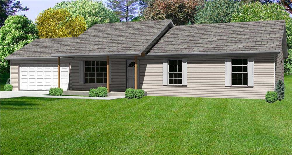 This is a 3D rendering of these Ranch House Plans.