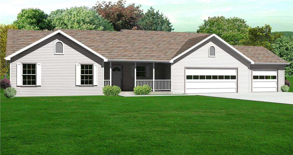 This is the computer rendering of these Ranch Home Plans.