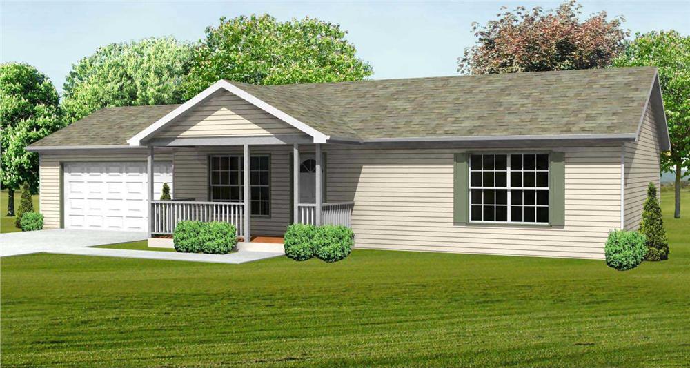 This is a computerized front elevation of these Ranch Homeplans.