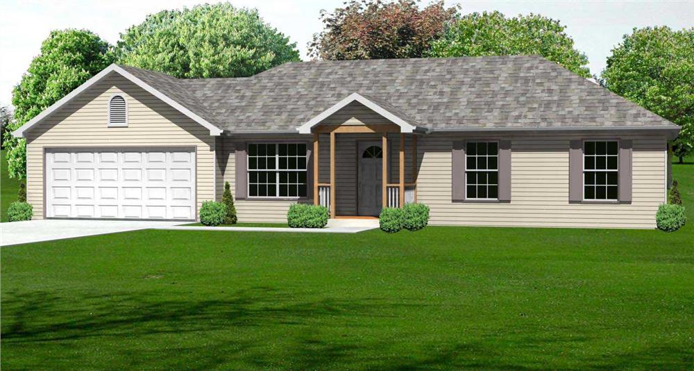 This is a 3D rendering of these Ranch Home Plans.