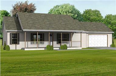 3-Bedroom, 1400 Sq Ft Country Ranch Plan - 148-1064 - Front Exterior
