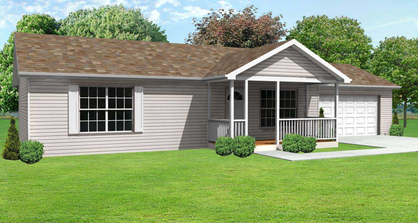 This is a 3D front elevation of these Ranch Home Plans.
