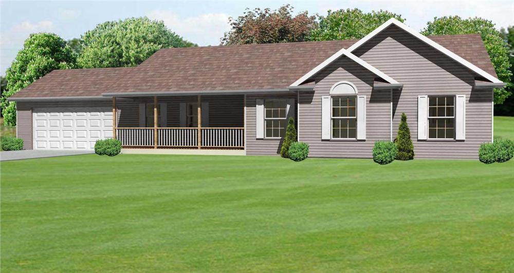 This image shows these Ranch Houseplans from the front.