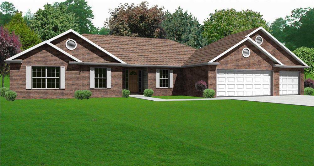 This image shows the front elevation of these Ranch Home Plans.