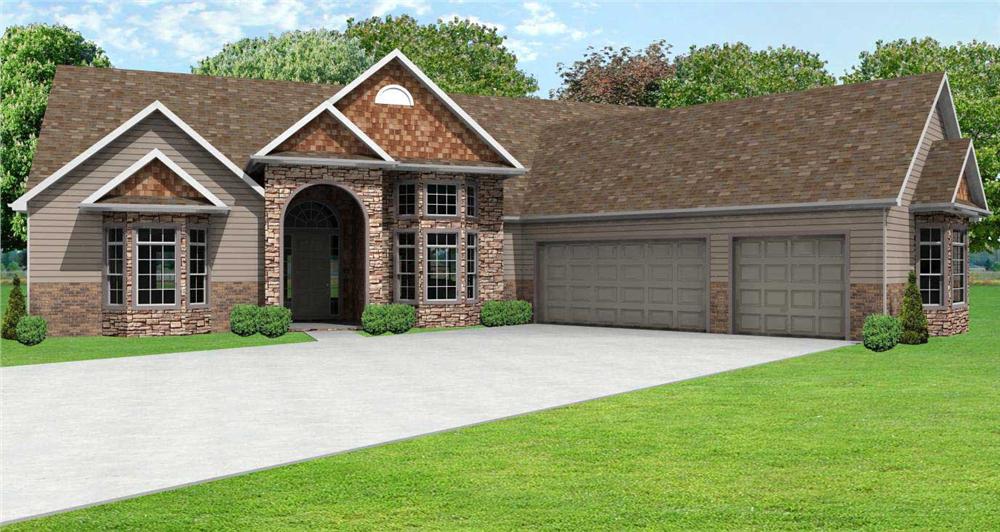 This is a computer rendering of these Craftsman House Plans.