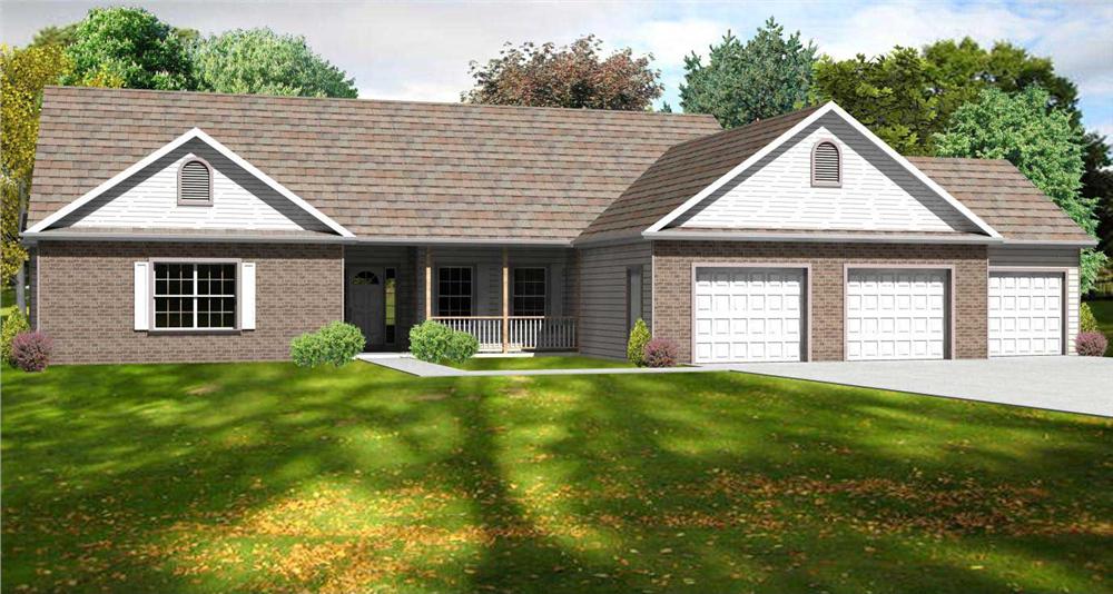 This is a computerized front rendering of these Ranch Houseplans.