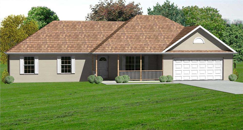 This image shows the front side of these Ranch Homeplans.