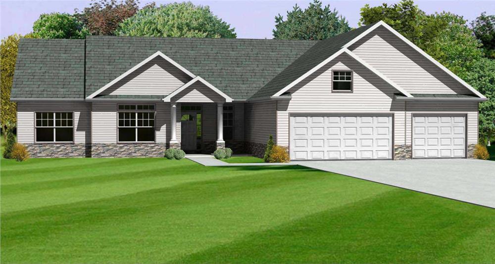 This is a computer rendering of these Ranch House Plans.