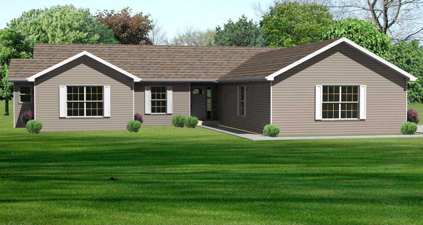 This is the front elevation of these Ranch House Plans.