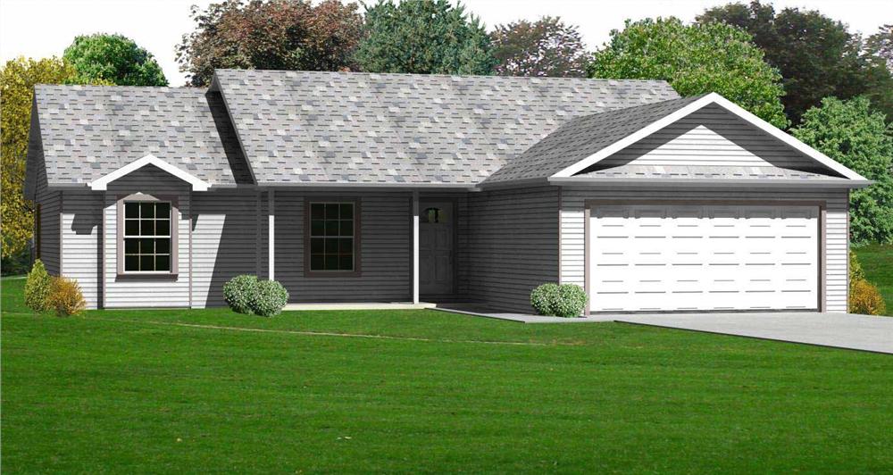 This is the front elevation for these Ranch Houseplans.