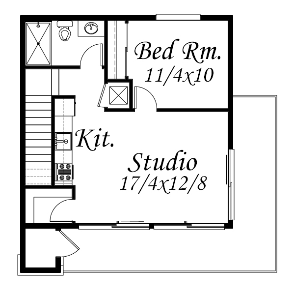 Modern Garage Apartment Plan - 2-Car, 1 Bedroom, 615 Sq Ft