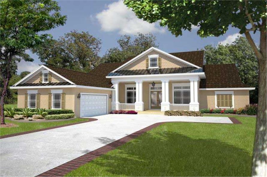 Front elevation of Florida Style home (ThePlanCollection: House Plan #150-1001)