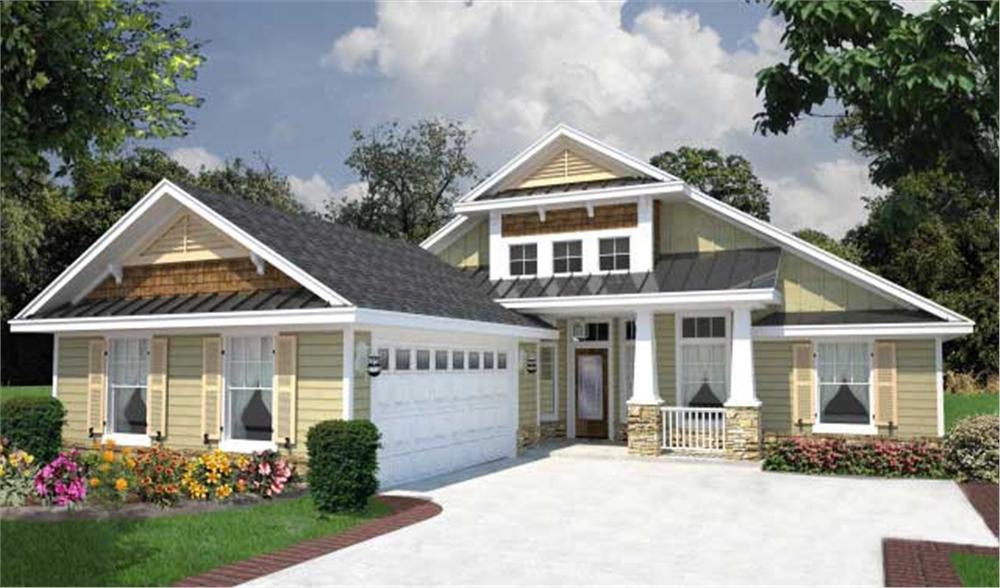 Front elevation of Craftsman home (ThePlanCollection: House Plan #150-1008)