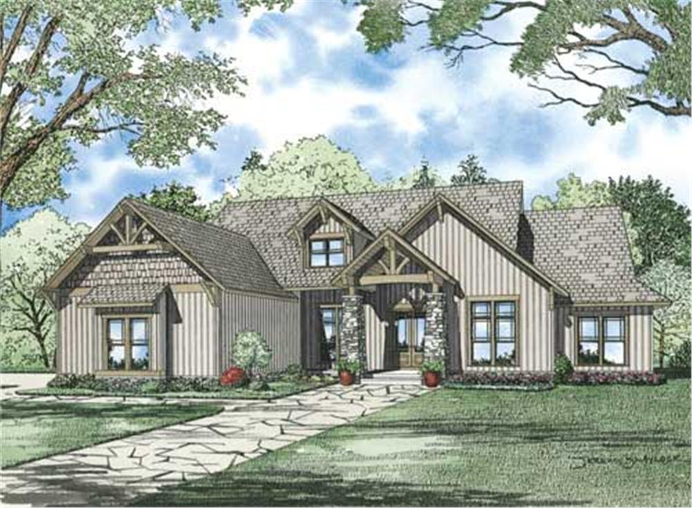 Front elevation of Craftsman home (ThePlanCollection: House Plan #153-1008)